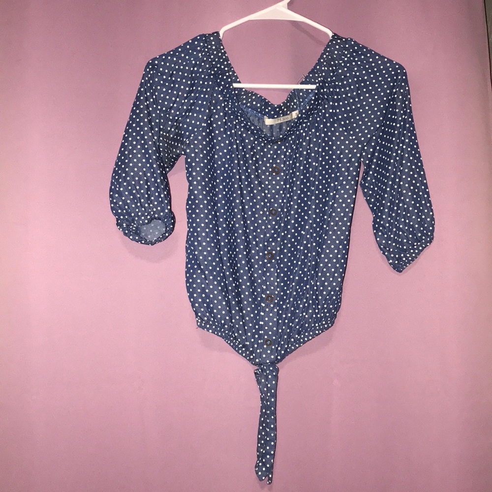 off the shoulder polka dot 3/4 sleeve top